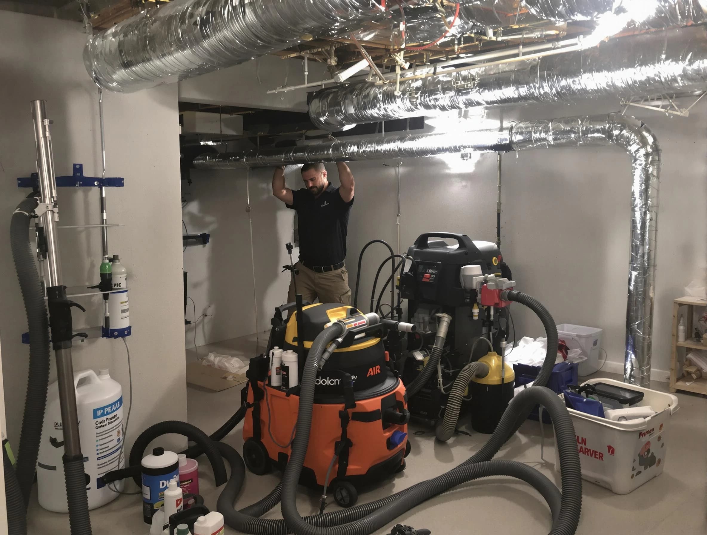 Clearfield Air Duct Cleaning specialist performing professional mold removal from air ducts using safety equipment in Clearfield