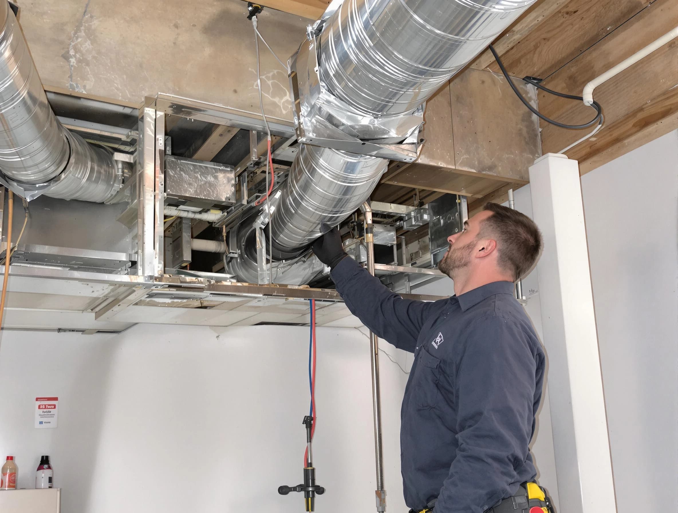 Clearfield Air Duct Cleaning technician performing professional air duct repair using specialized tools in Clearfield