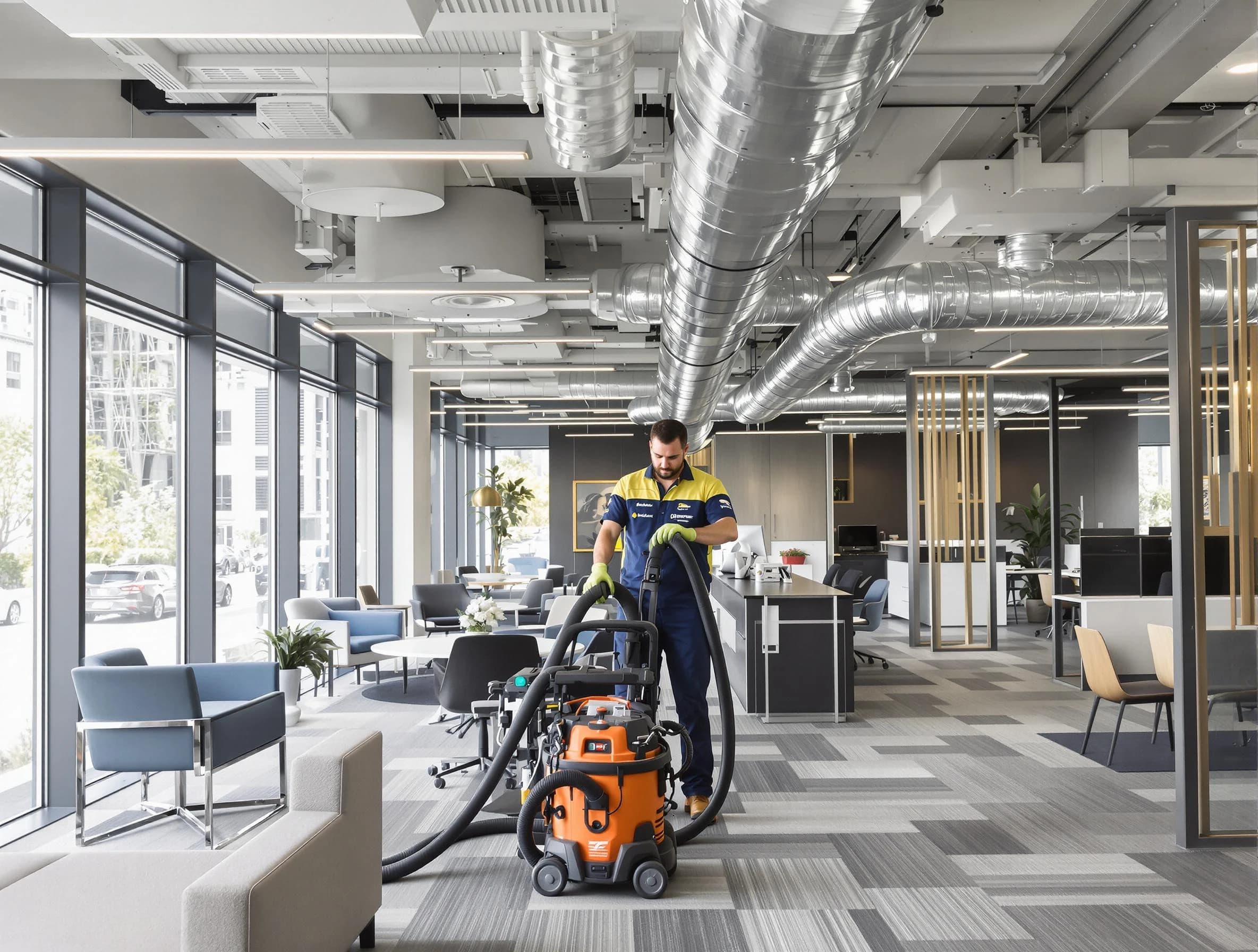 Clearfield Air Duct Cleaning team performing thorough commercial duct cleaning at a Clearfield business center