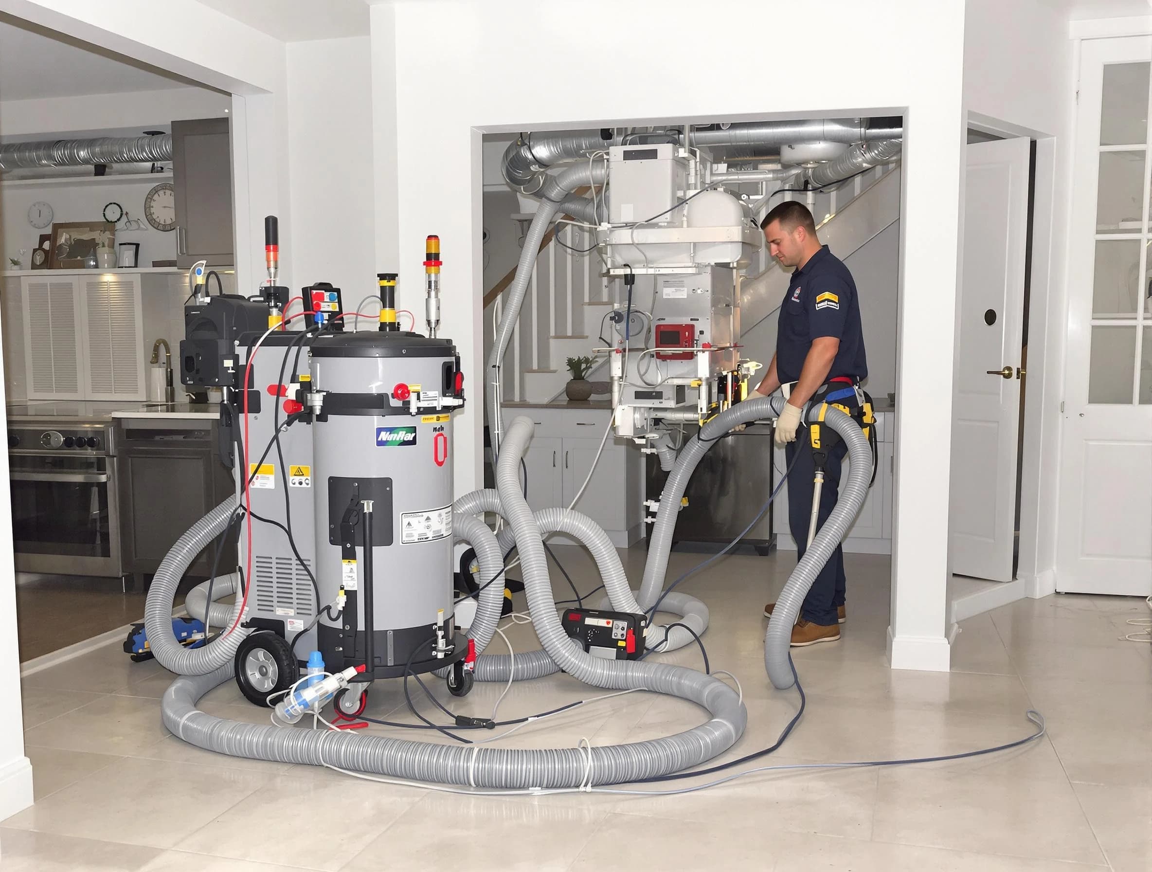 Clearfield Air Duct Cleaning technician operating negative pressure cleaning equipment for thorough duct maintenance in Clearfield